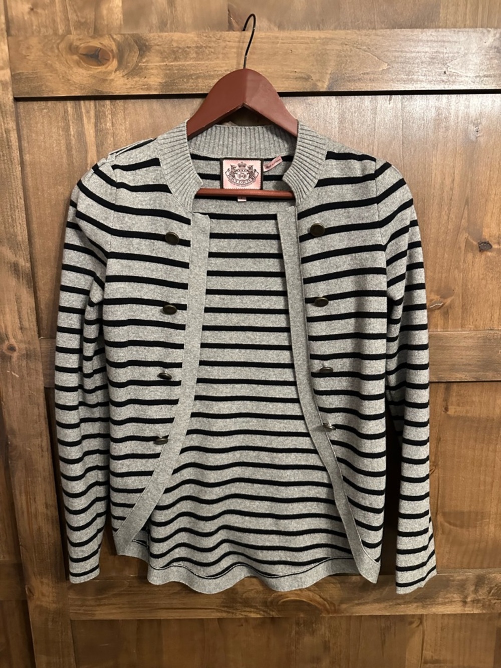 Juicy Couture Striped Military Cardigan Sweater Cashmere Cotton Small NWOT